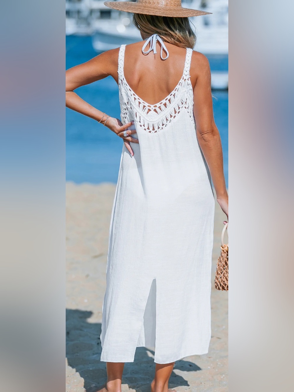 Cupshe White Crochet Trim Women’s Swim Cover-Up Dress, size Medium - Picture 2 of 9